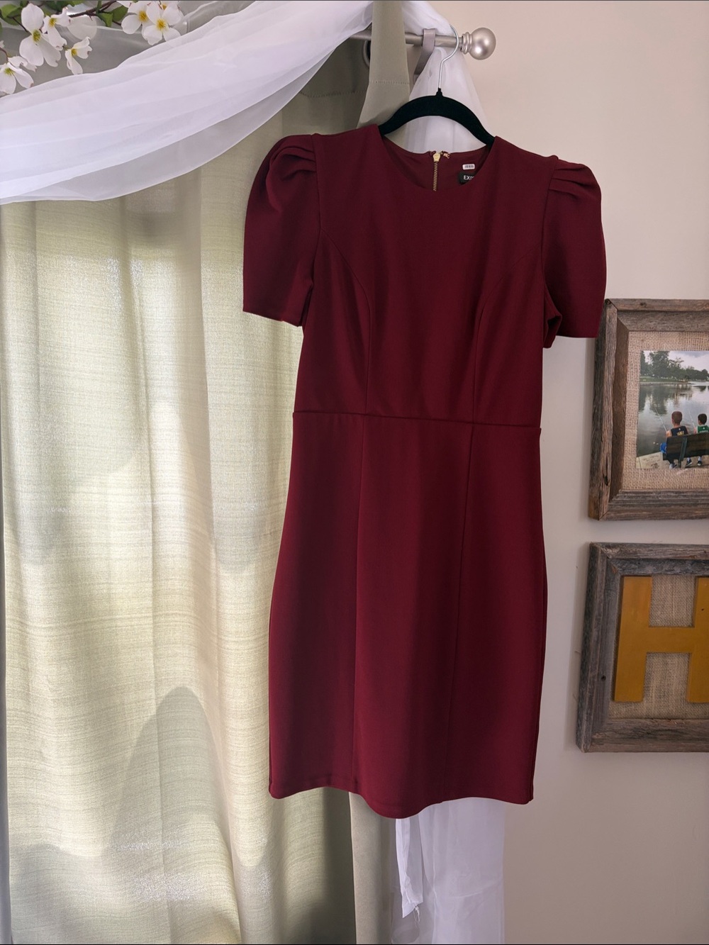 Express Wine Red Puff Sleeve Mini Dress